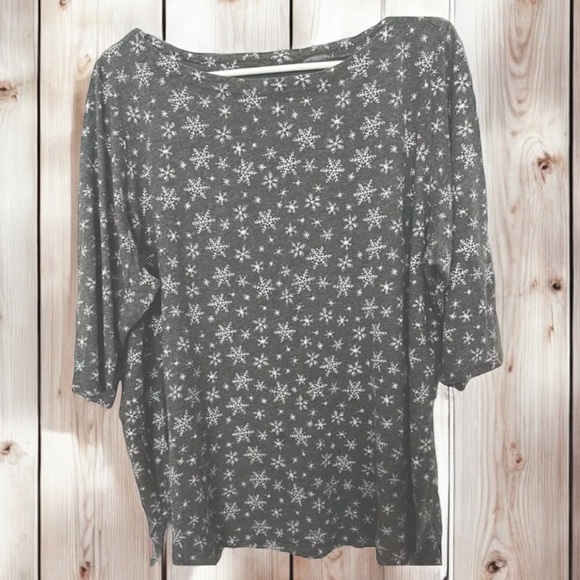 Woman Within Tops - WOMAN WITHIN SNOWFLAKE 3/4 SLEEVE TOP GRAY 22/24 1X